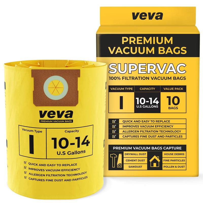 VEVA 10 Pack, 10-14 Gallon Filter Bags for Shop Vac Vacuum - Type I 90672 - High-Efficiency Vacuum Bags - Image 1